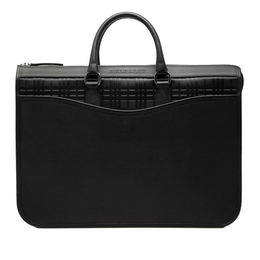 Pre-Loved Burberry Check Embossed Trimmed Leather Business Bag